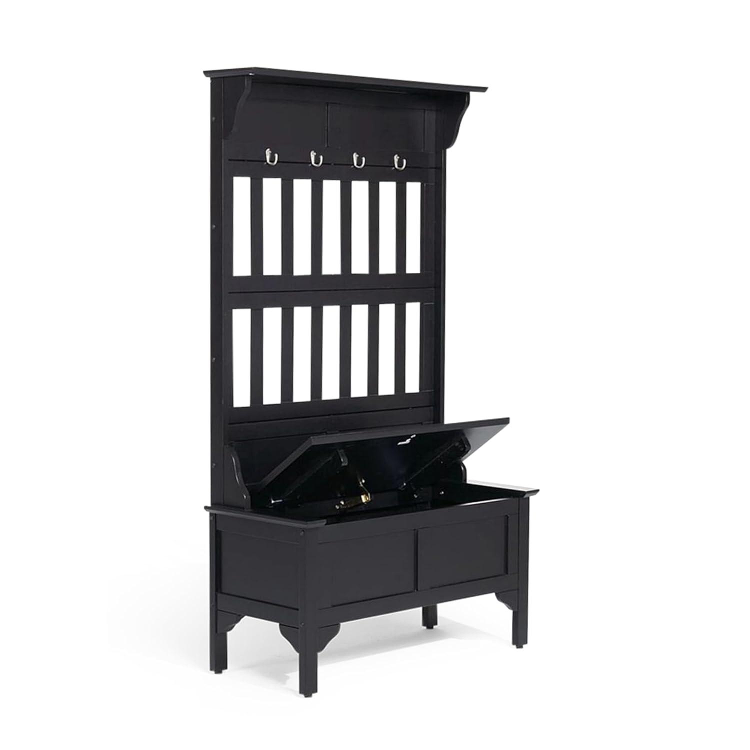 Co-t Solid Hardwood Hall Tree With Storage Bench, Safety Hinge, And Brass Hooks