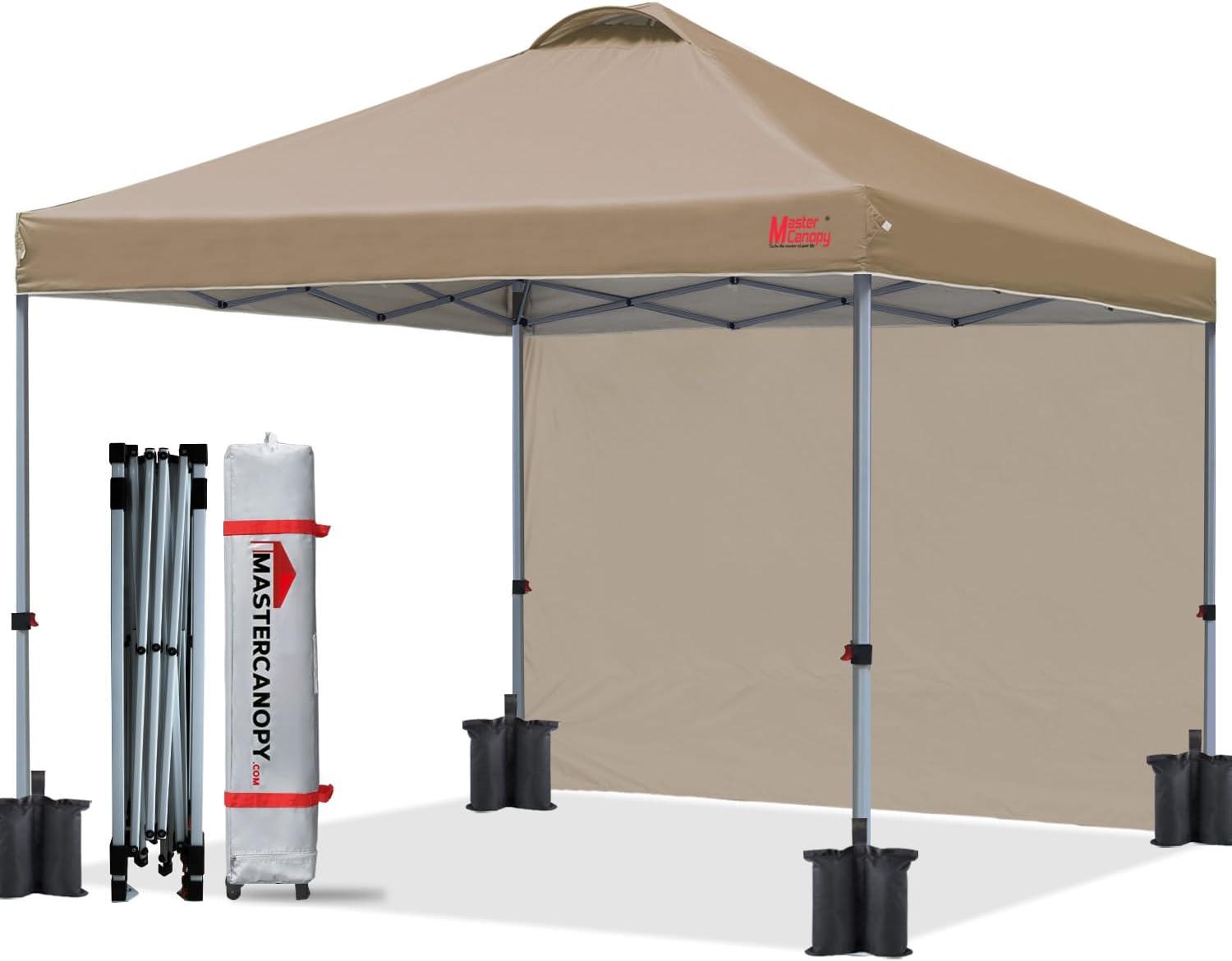 MASTERCANOPY 8' x 8' Easy Pop-up Canopy Tent Outdoor Shade Shelter with 1 Sidewall, Khaki