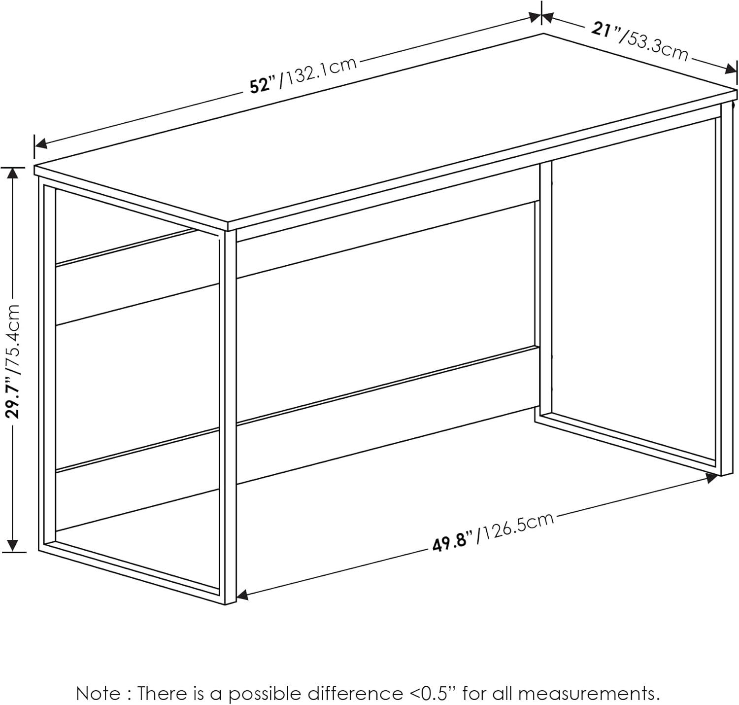 Furinno Modern 52" Wide Computer Desk Metal Frame Writing Study Laptop Table Home Office Workstation,Columbia Walnut