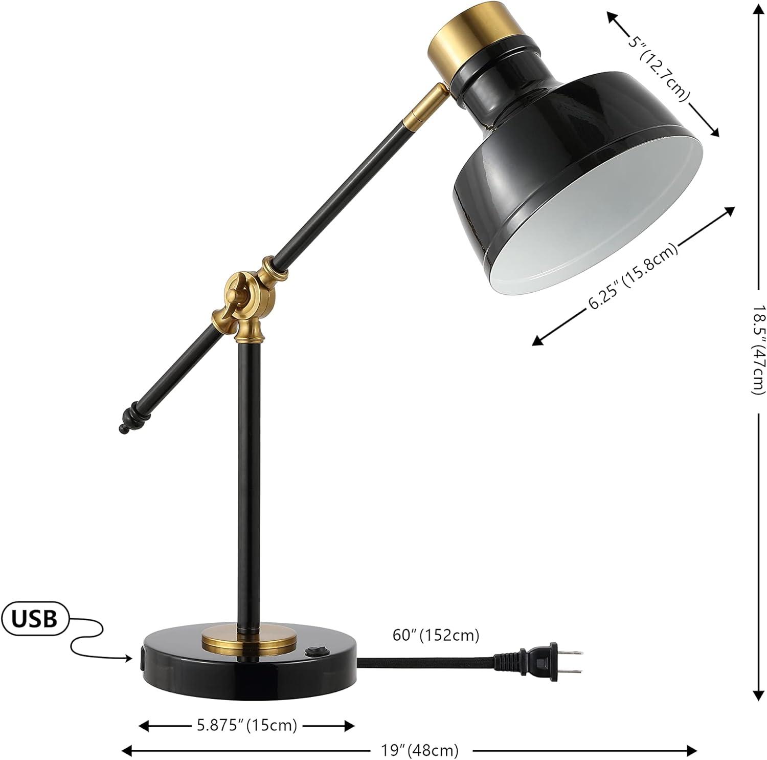 Adjustable Black and Brass Gold Edison Task Lamp with USB Port