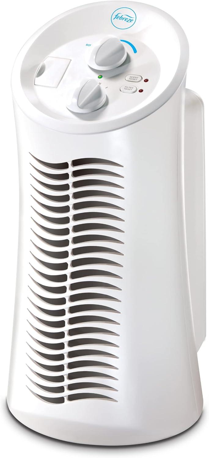 Febreze Mini Tower Air Purifier with Dual-Action HEPA-Type Filter, FHT180W, White