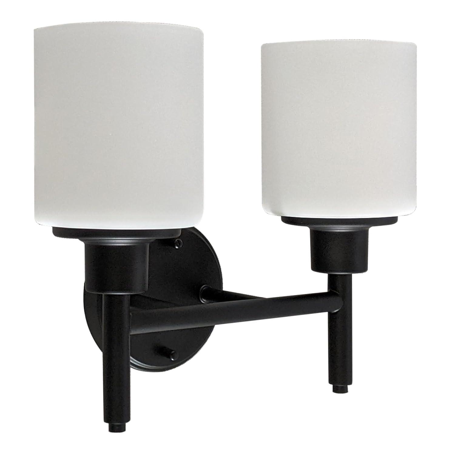 Design House 556191-BLK Aubrey Transitional 2-Light Indoor Wall Light Dimmable White Frosted Glass Shades for Hallway Foyer Bathroom, Matte Black
