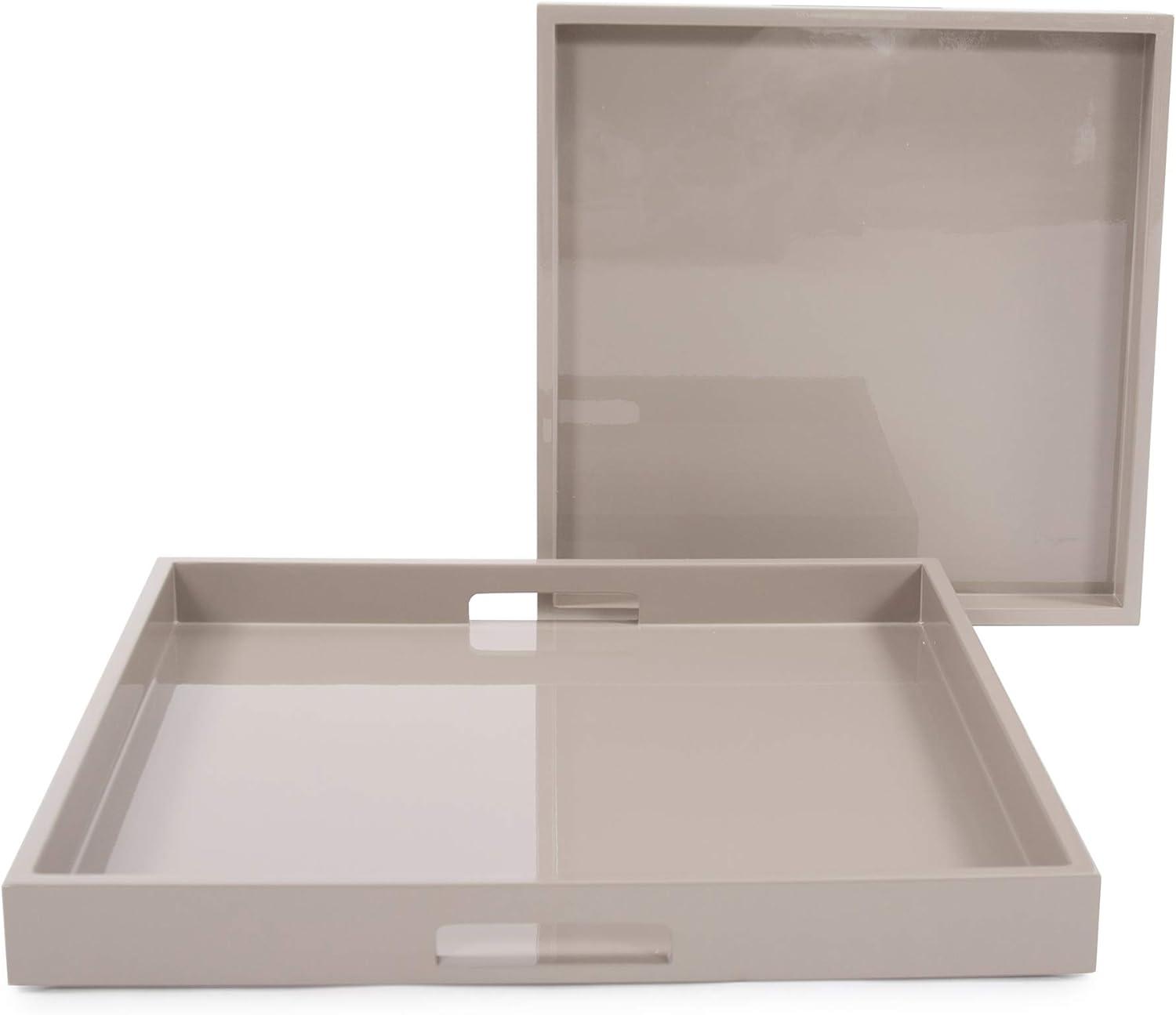 Taupe Glossy Lacquer Square Wood Tray Set of 2