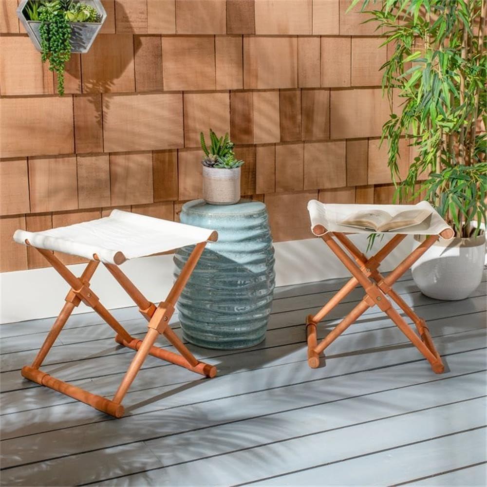Breanne Patio Folding Stool (Set of 2) - Beige/Natural - Safavieh.