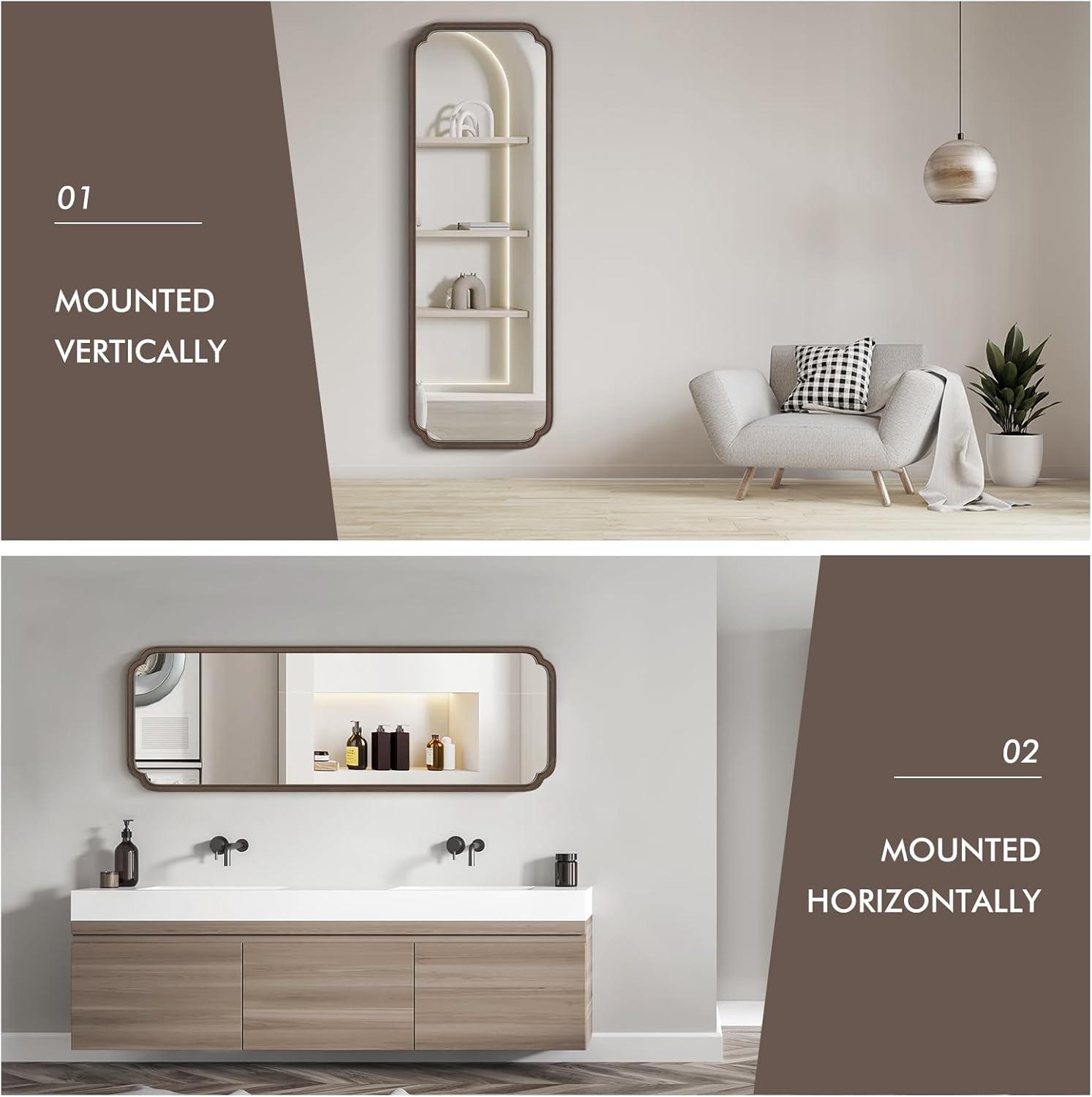 Walnut Full Length Rectangular Mirror with Intricate Wooden Frame