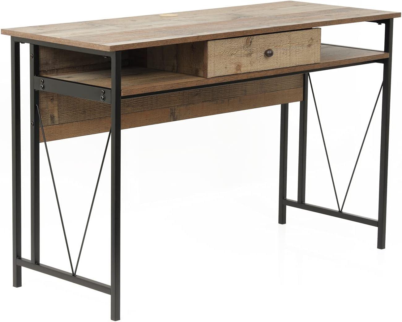 Black Metal and Wood Study Desk with Drawer