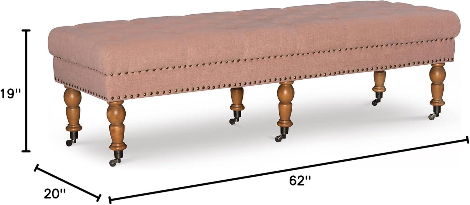 62" Isabelle Linen Tufted Bench with Nailhead Trim & Casters - Entryway, Bedroom - Linon