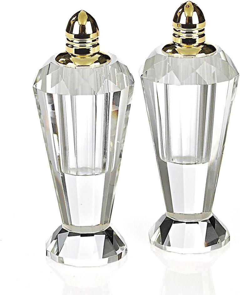 Elegant Hand-Cut Crystal Salt and Pepper Shakers with Gold Tops