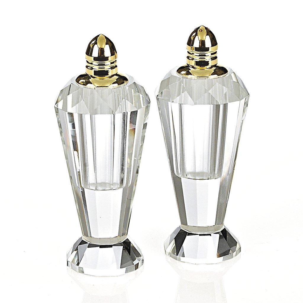 Elegant Hand-Cut Crystal Salt and Pepper Shakers with Gold Tops