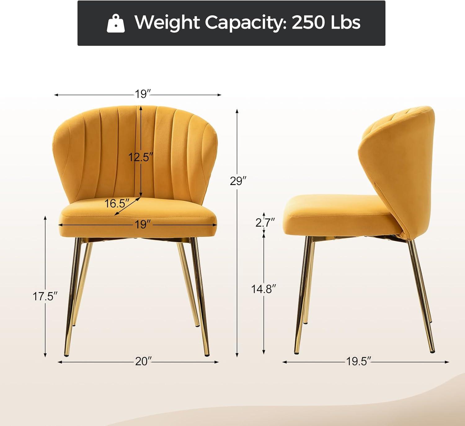 HULALA HOME Velvet Dining Chairs, Modern Small Armless Accent Chair with Gold Metal Legs, Living Room Upholstered Cute Side Chair, Elegant Tufted Back Vanity Chair for Bedroom/Beauty Room-Mustard