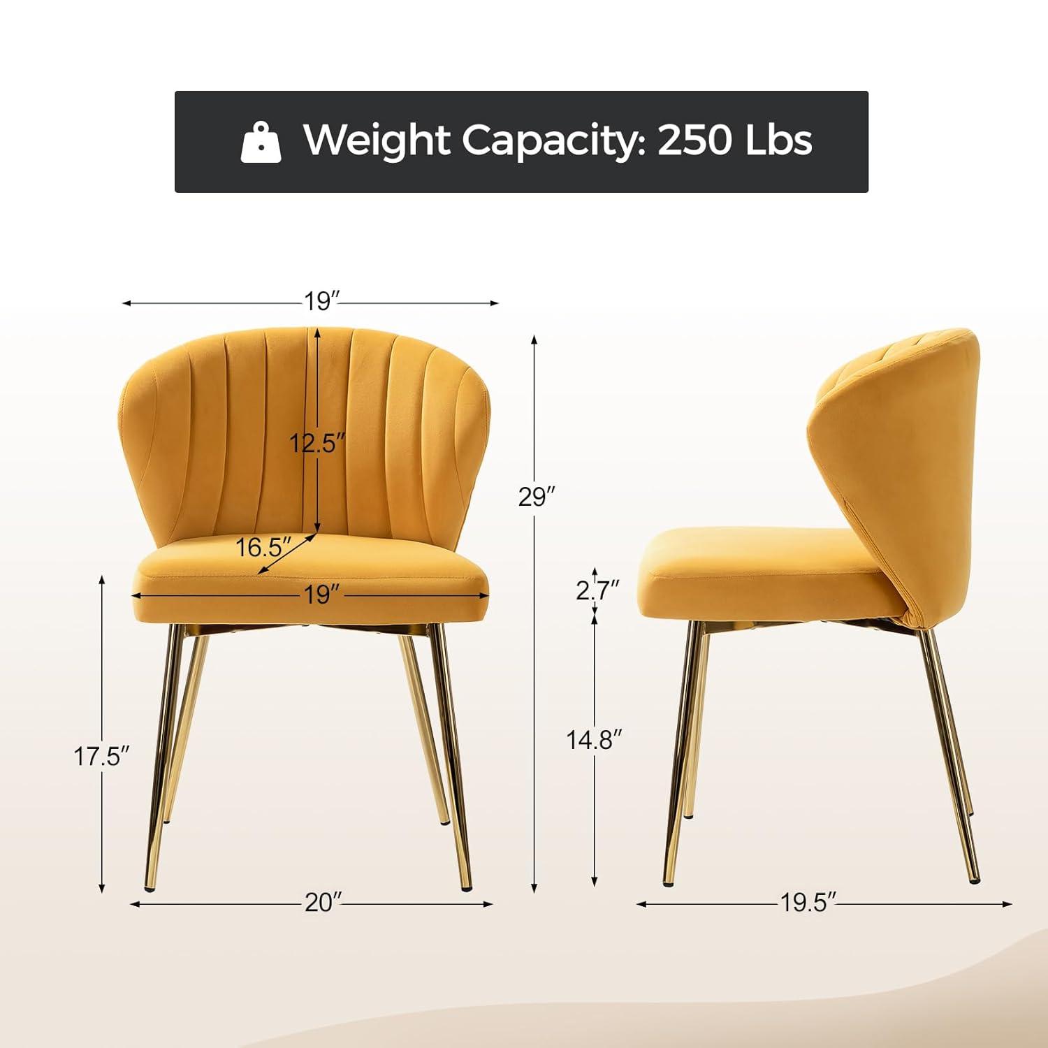 HULALA HOME Velvet Dining Chairs, Modern Small Armless Accent Chair with Gold Metal Legs, Living Room Upholstered Cute Side Chair, Elegant Tufted Back Vanity Chair for Bedroom/Beauty Room-Mustard