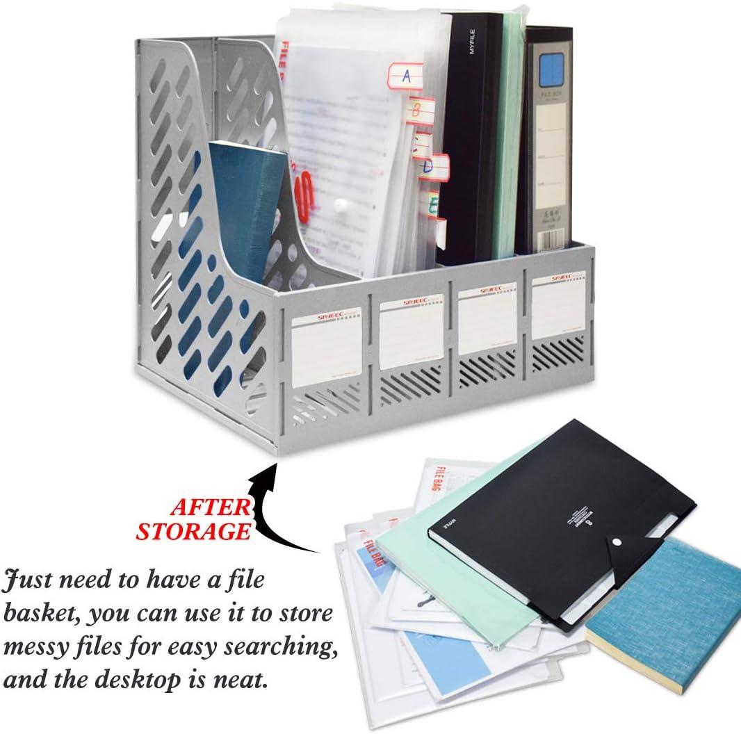 SAYEEC File Holder Plastic Magazine Organizer for Desk Vertical 4 Compartment Binder Folder for Office Home Storage,Gray