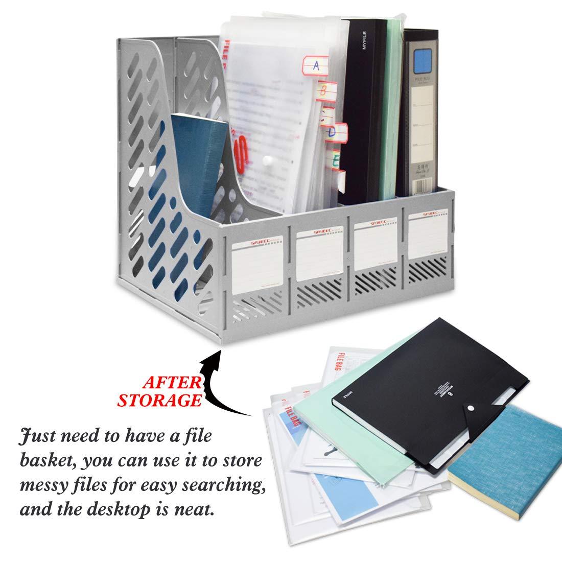SAYEEC File Holder Plastic Magazine Organizer for Desk Vertical 4 Compartment Binder Folder for Office Home Storage,Gray