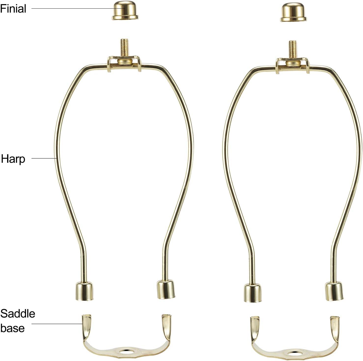 Royal Designs, Inc. Set of 2, 8 inch Polished Brass Lamp Shade Harp Holder with Lamp Finial, DIY Repair/Replacement, Heavy Duty, for Table/Floor Lamps