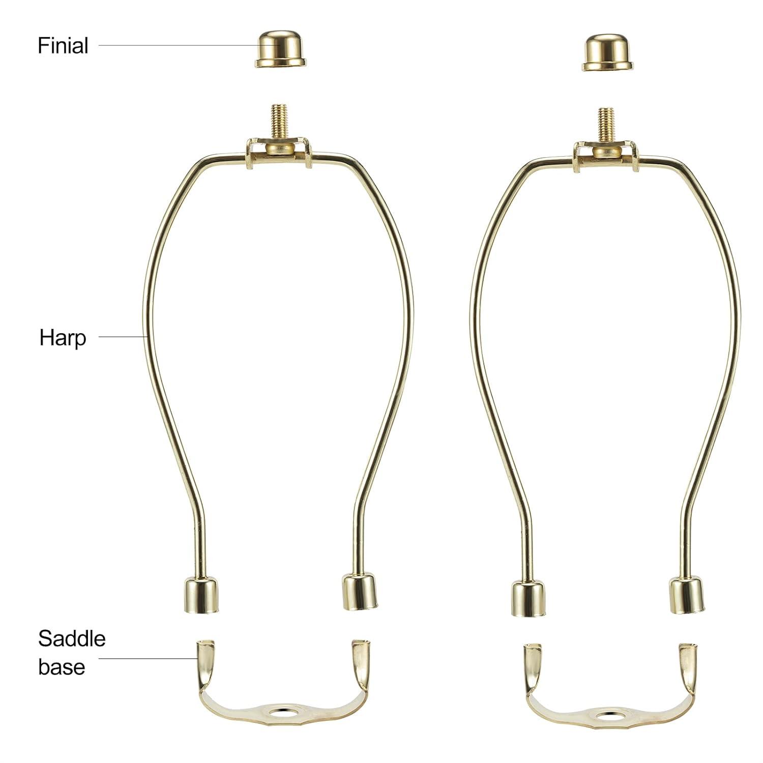 Royal Designs, Inc. Set of 2, 8 inch Polished Brass Lamp Shade Harp Holder with Lamp Finial, DIY Repair/Replacement, Heavy Duty, for Table/Floor Lamps