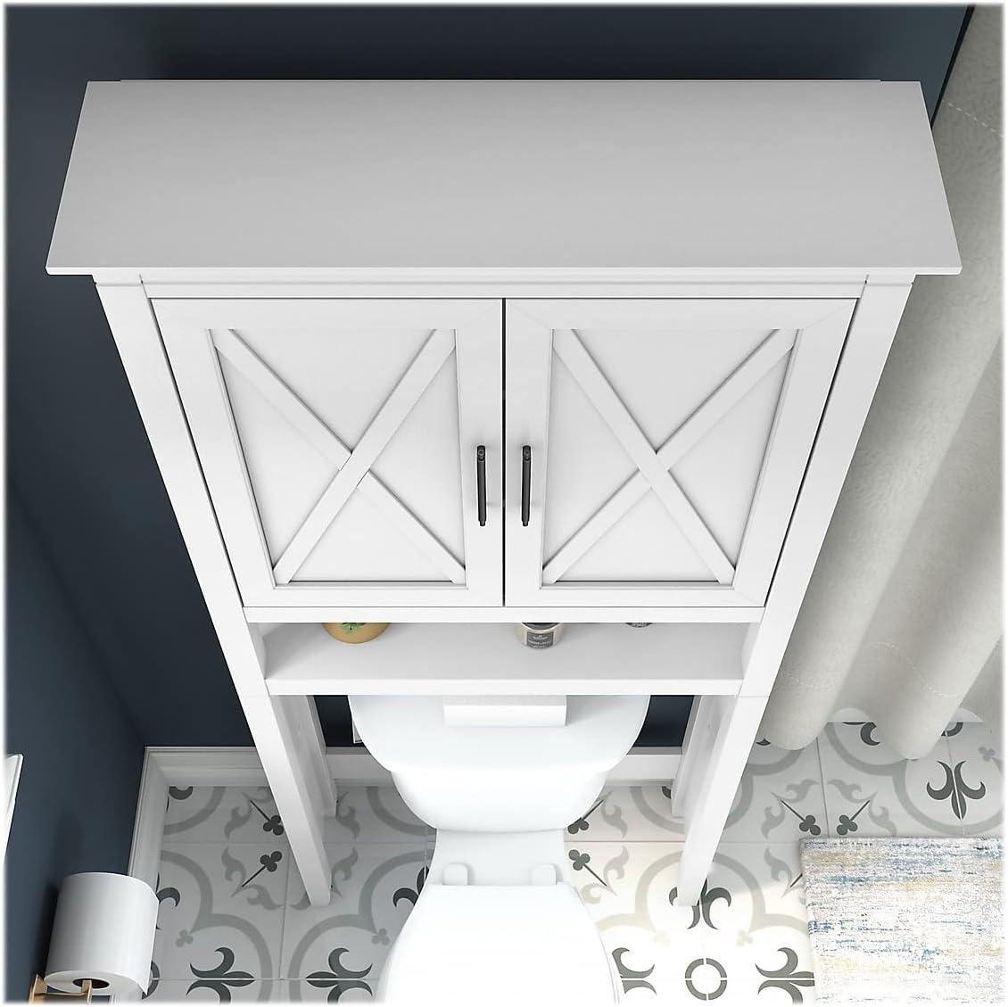 White Ash Farmhouse Over-The-Toilet Storage Cabinet with Adjustable Shelving