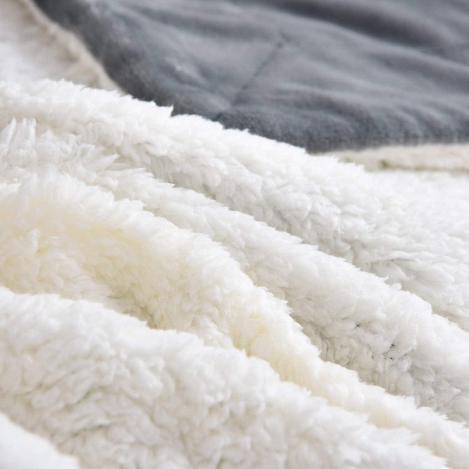 Gray and White Reversible Sherpa Fleece Throw Blanket