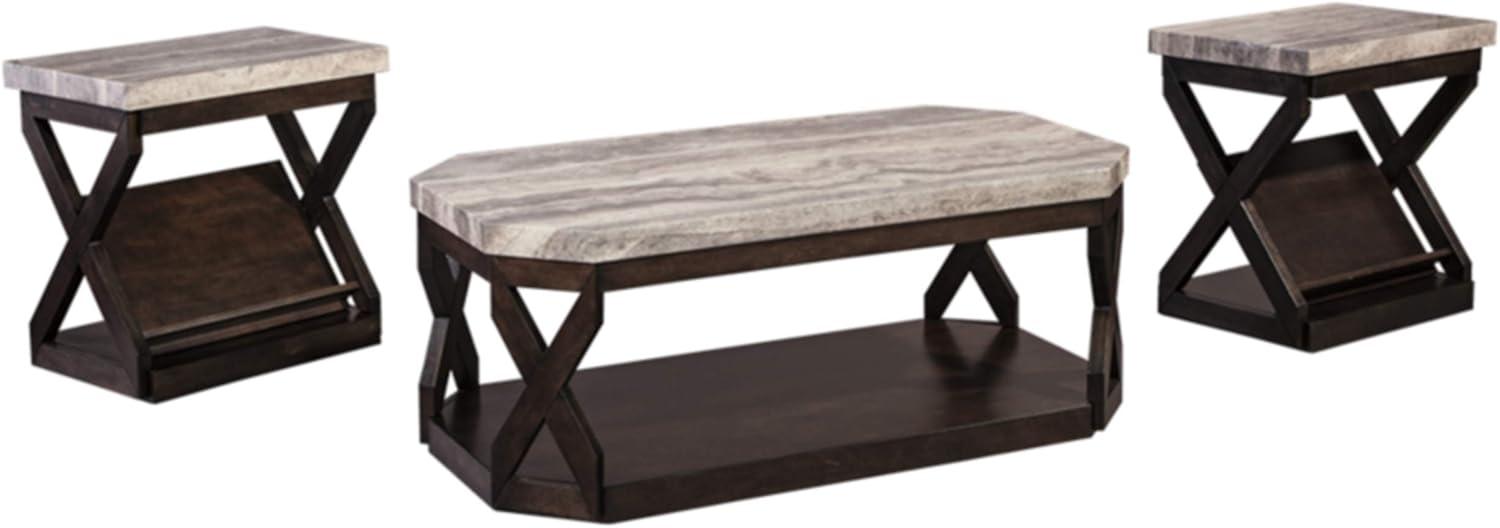 Radilyn Faux Marble Brown Rectangular 3-Piece Table Set