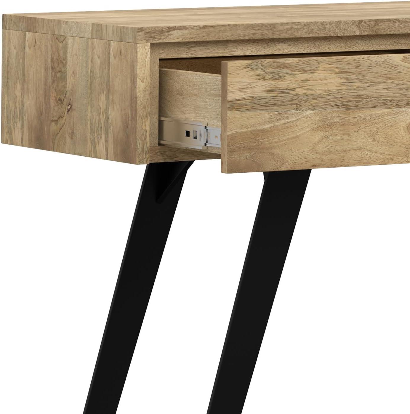 Lowry 60"W Solid Wood Modern Industrial Storage Console Table with 3 Storage Drawers and Metal Legs