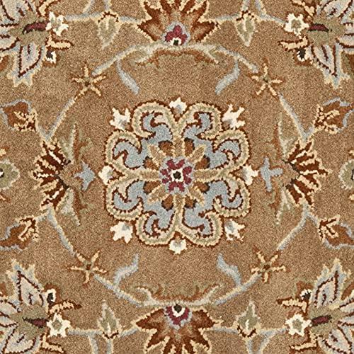 SAFAVIEH Heritage Kensington Traditional Wool Area Rug, Beige/Blue, 6' x 6' Square Scalloped