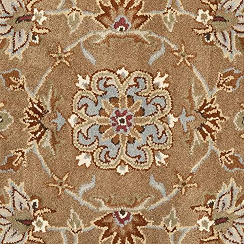 SAFAVIEH Heritage Kensington Traditional Wool Area Rug, Beige/Blue, 6' x 6' Square Scalloped