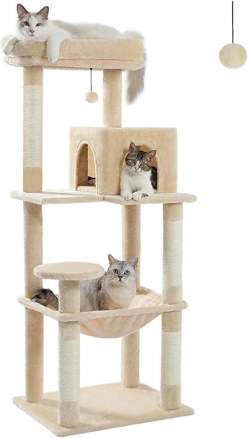 Latitude Run® Indoor Multi-Level Tall Cat Tower With Large Hammock, Scratching Posts, Cozy Condo And Top Perch