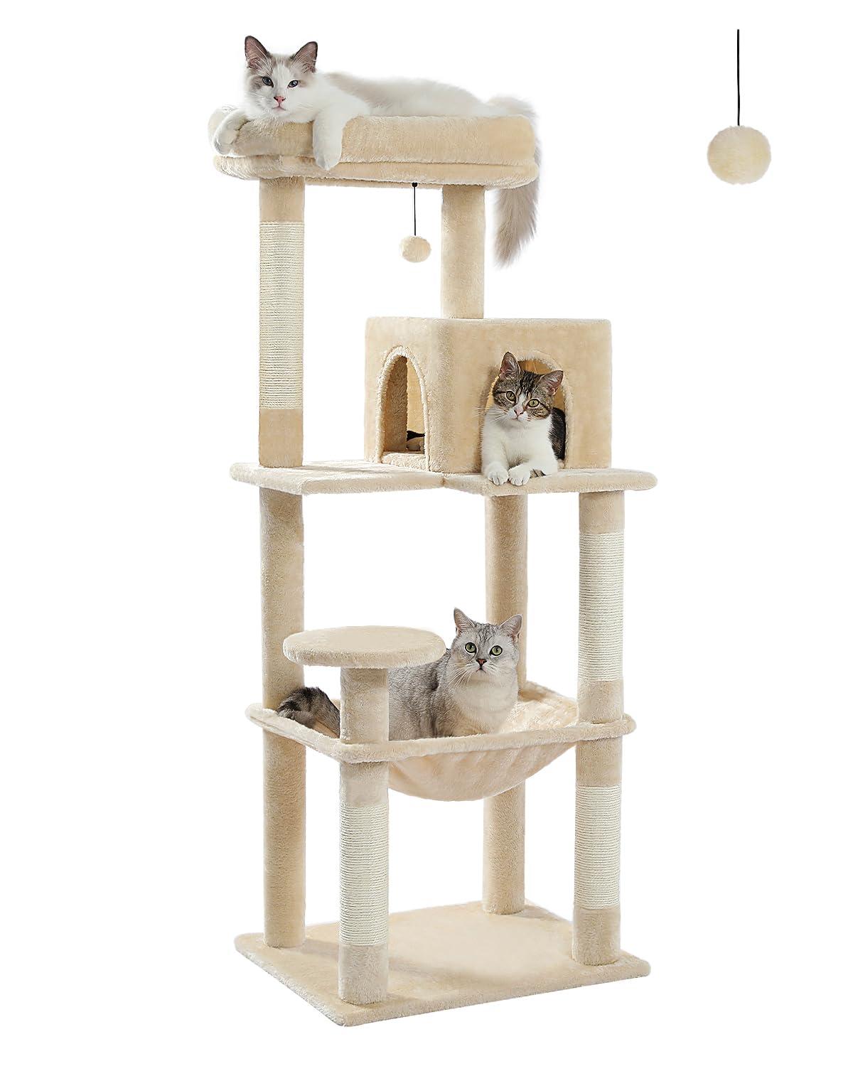 Latitude Run® Indoor Multi-Level Tall Cat Tower With Large Hammock, Scratching Posts, Cozy Condo And Top Perch