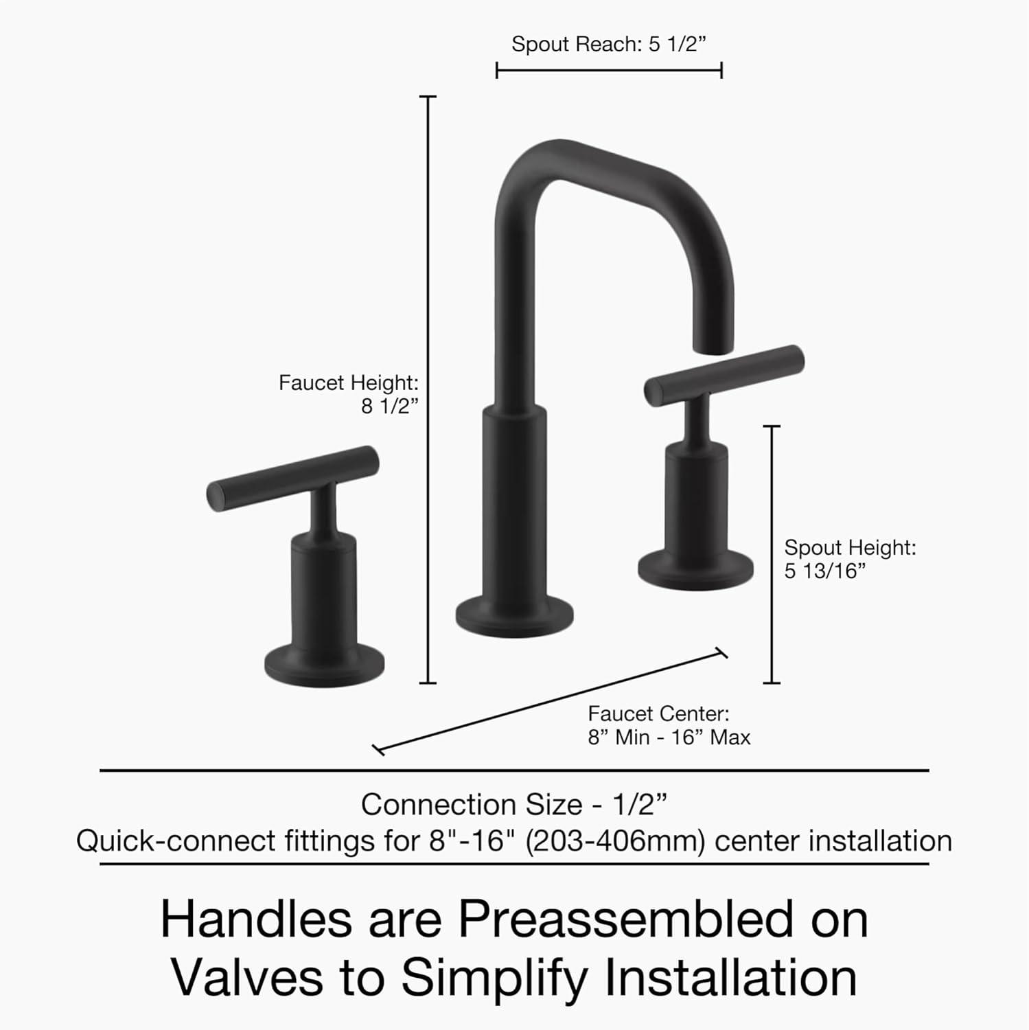 Purist® Widespread Faucet with Drain Assembly Low Lever Handles and Low Gooseneck Spout