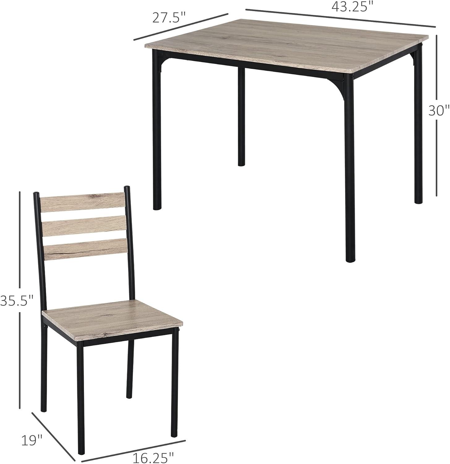 HOMCOM Modern 5-Piece Wooden Counter Dining Kitchen Table Set, 1 Table 4 Chairs Metal Legs, Suitable For Outdoors, gray