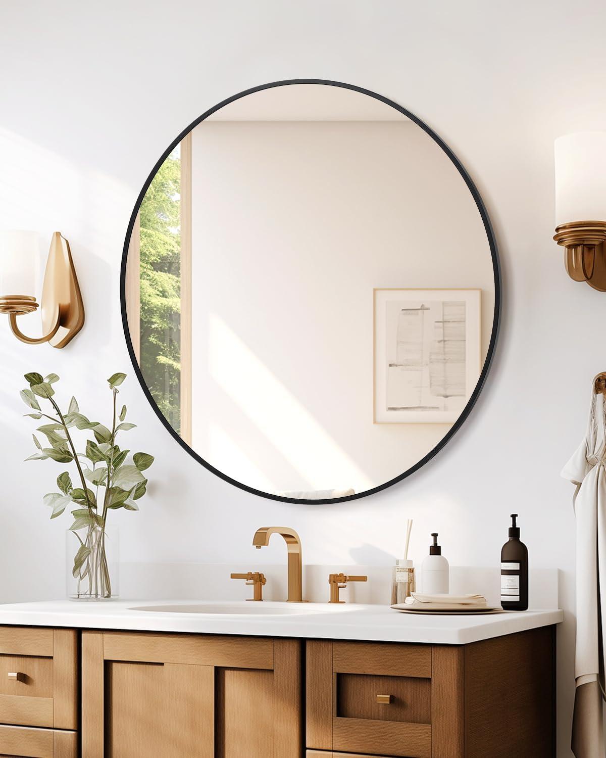 Kselythan Metal Framed Bathroom Mirror, Wall Mounted Bathroom Mirror Rounded Rectangle Vanity Mirrors for Over Sink Wall