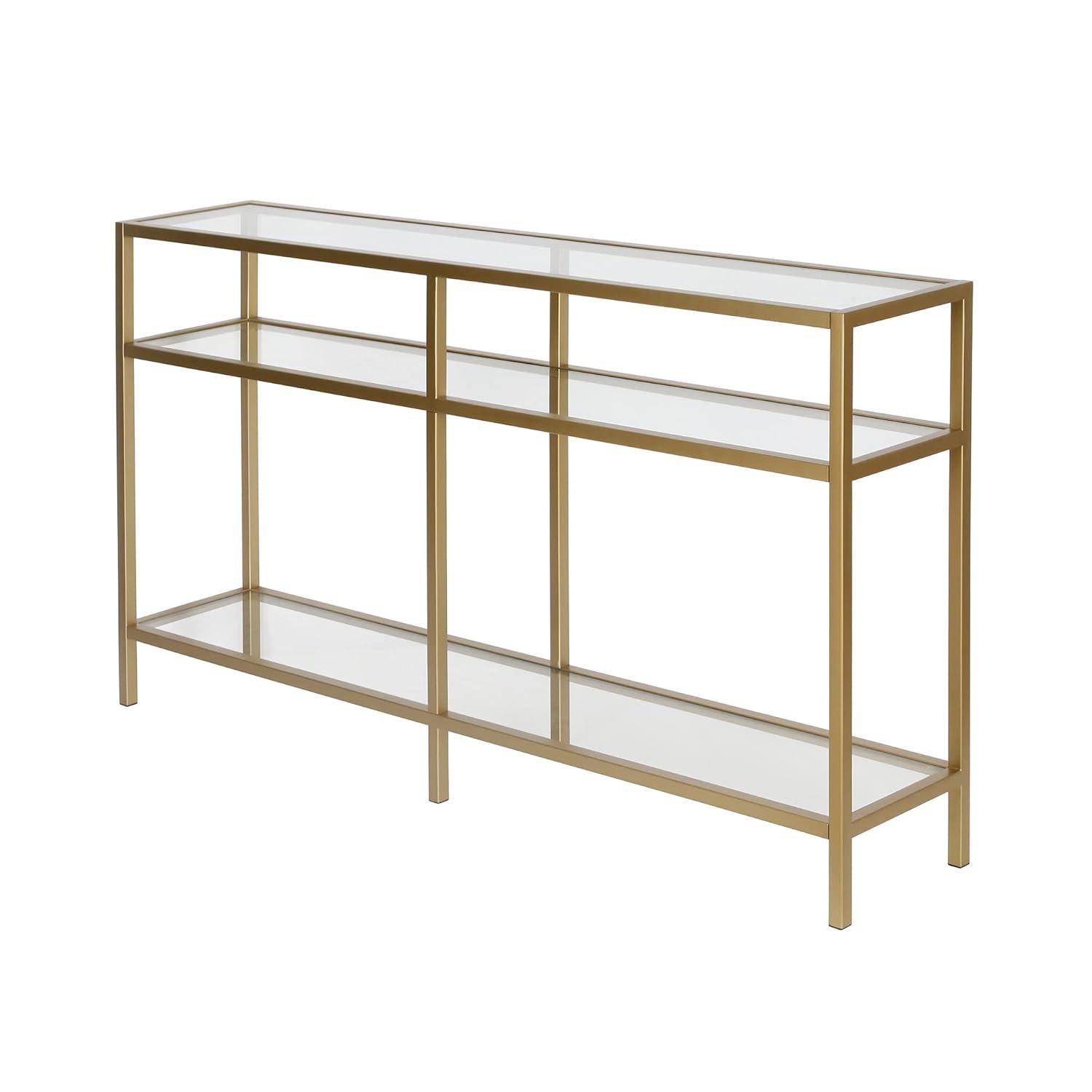 Evelyn&Zoe Sivil 55" Wide Rectangular Console Table, Brass