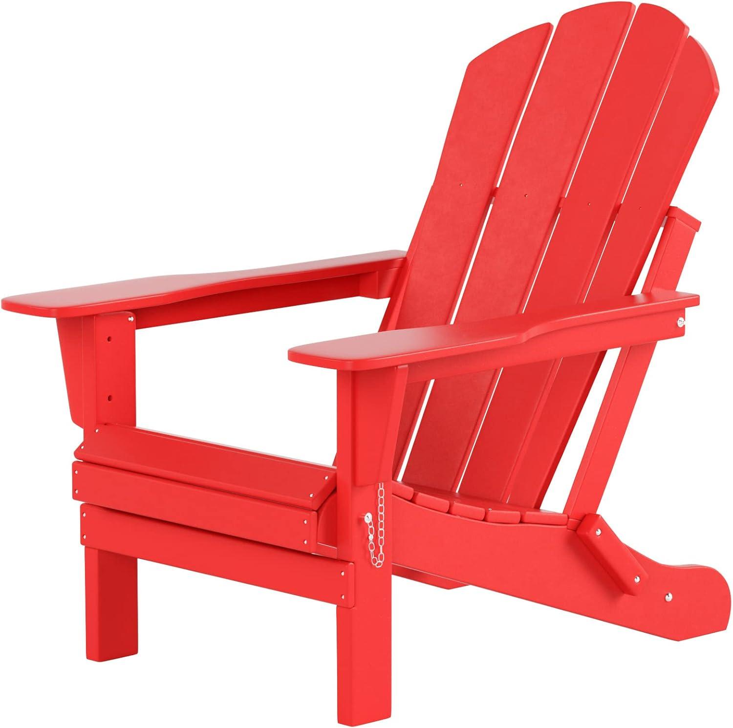 Braxton Outdoor Folding Plastic Adirondack Chair (Set of 2), Red