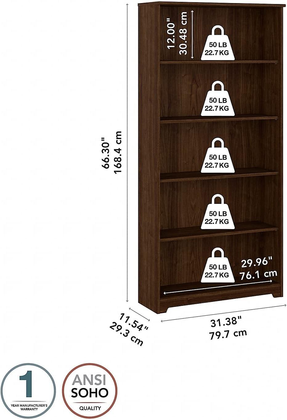 Cabot Tall 5 Shelf Bookcase in Modern Walnut - Engineered Wood