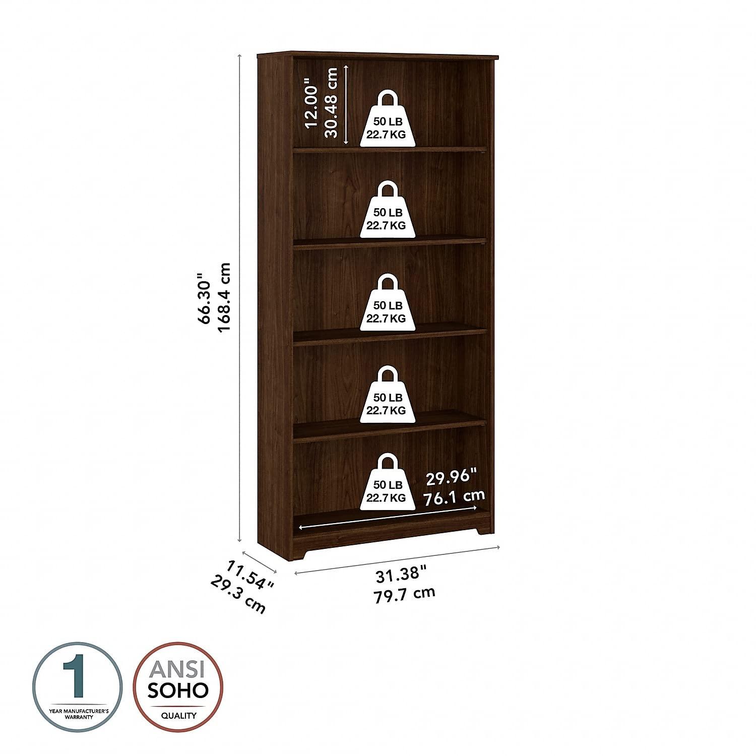 Cabot Tall 5 Shelf Bookcase in Modern Walnut - Engineered Wood