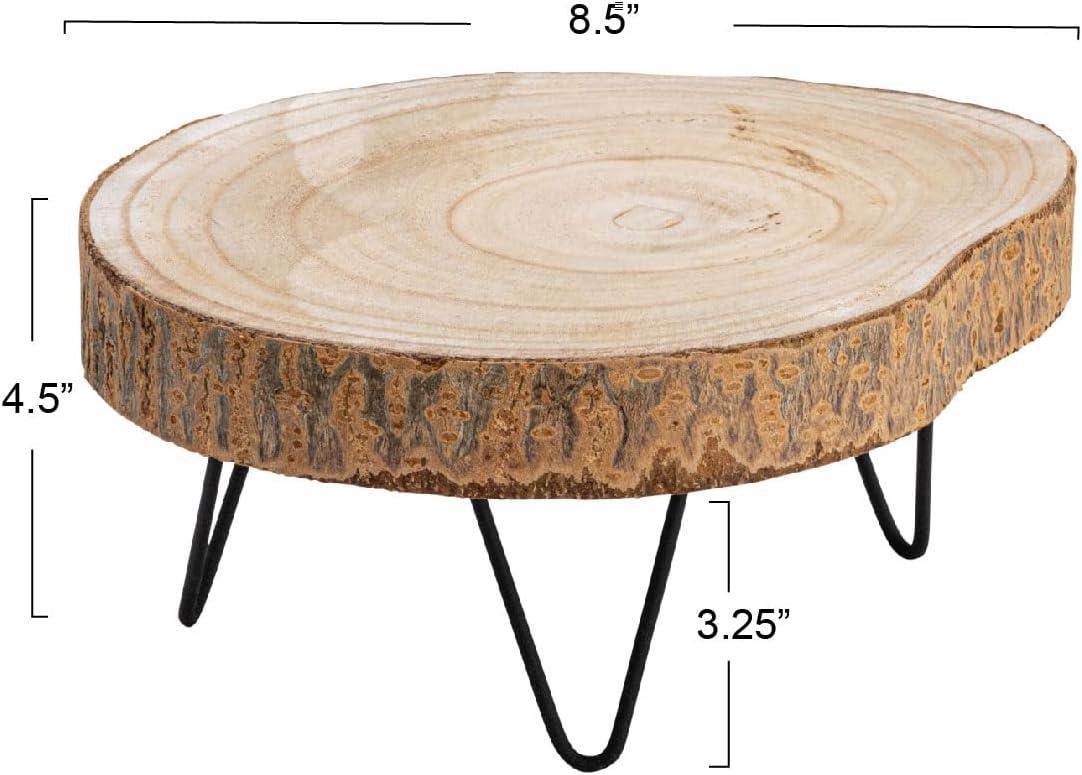 Natural Paulownia Wood Pedestal with Metal Hairpin Legs