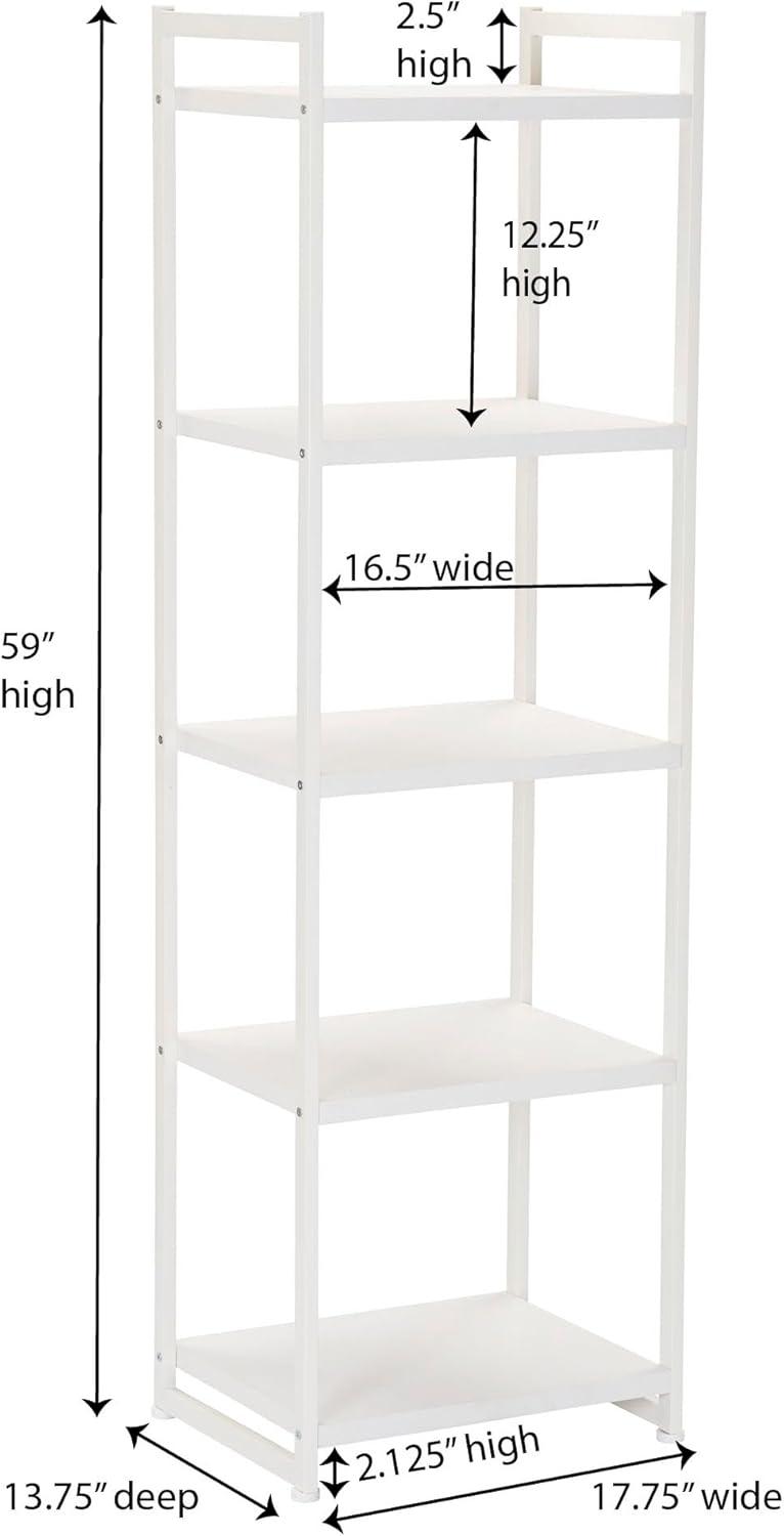 Household Essentials Jamestown Narrow 5 Shelf Open Storage Bookshelf Scandinavian White and White Metal