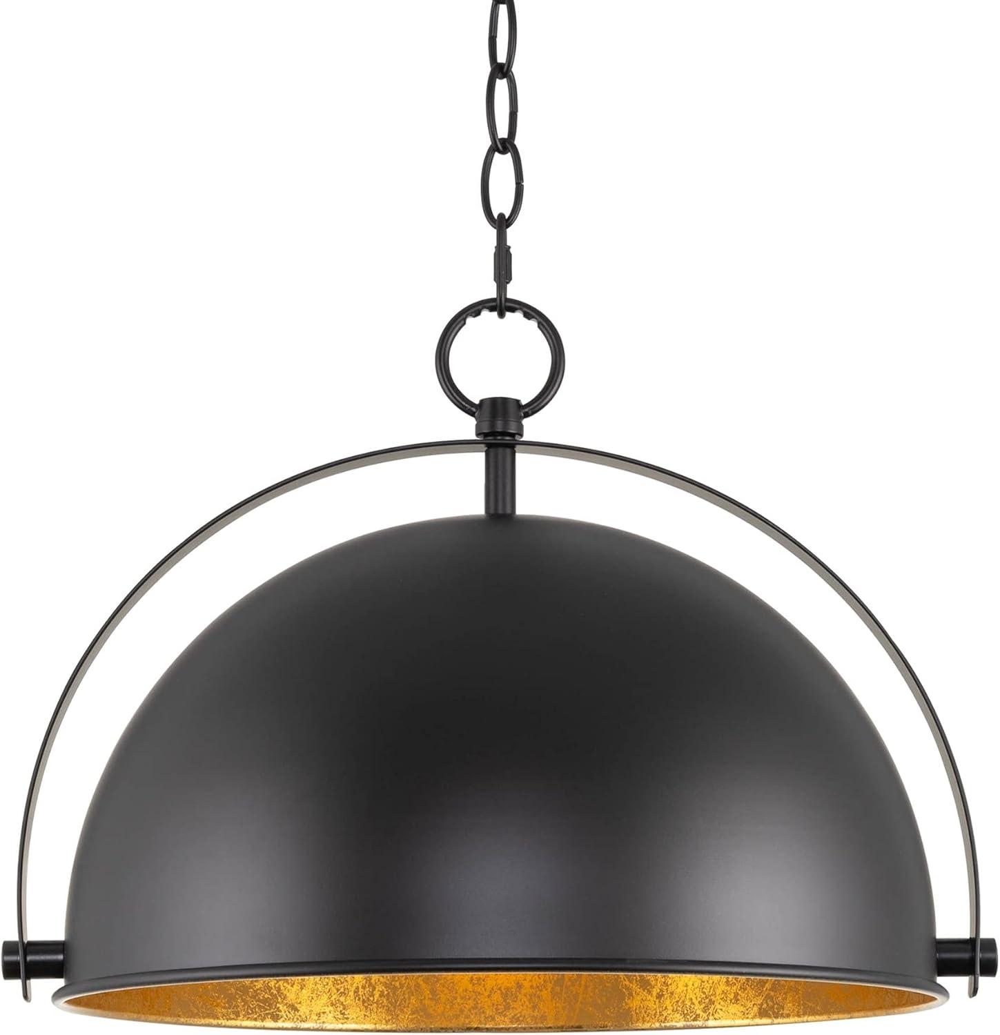 Sulis 14.5" Black Metal Dome Pendant Light with Gold Accents