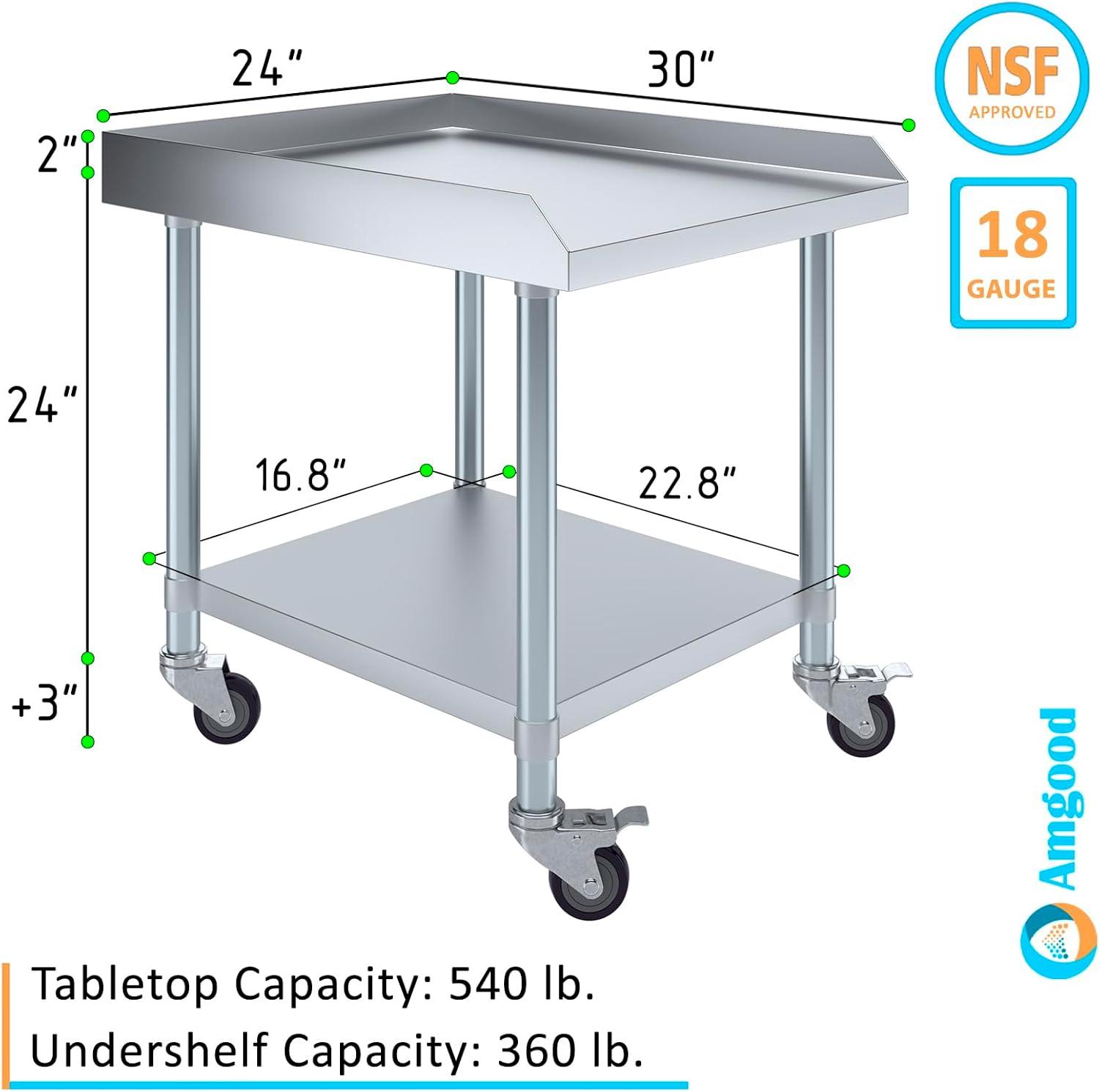 30" x 24" Stainless Steel Equipment Stand with Undershelf and Casters