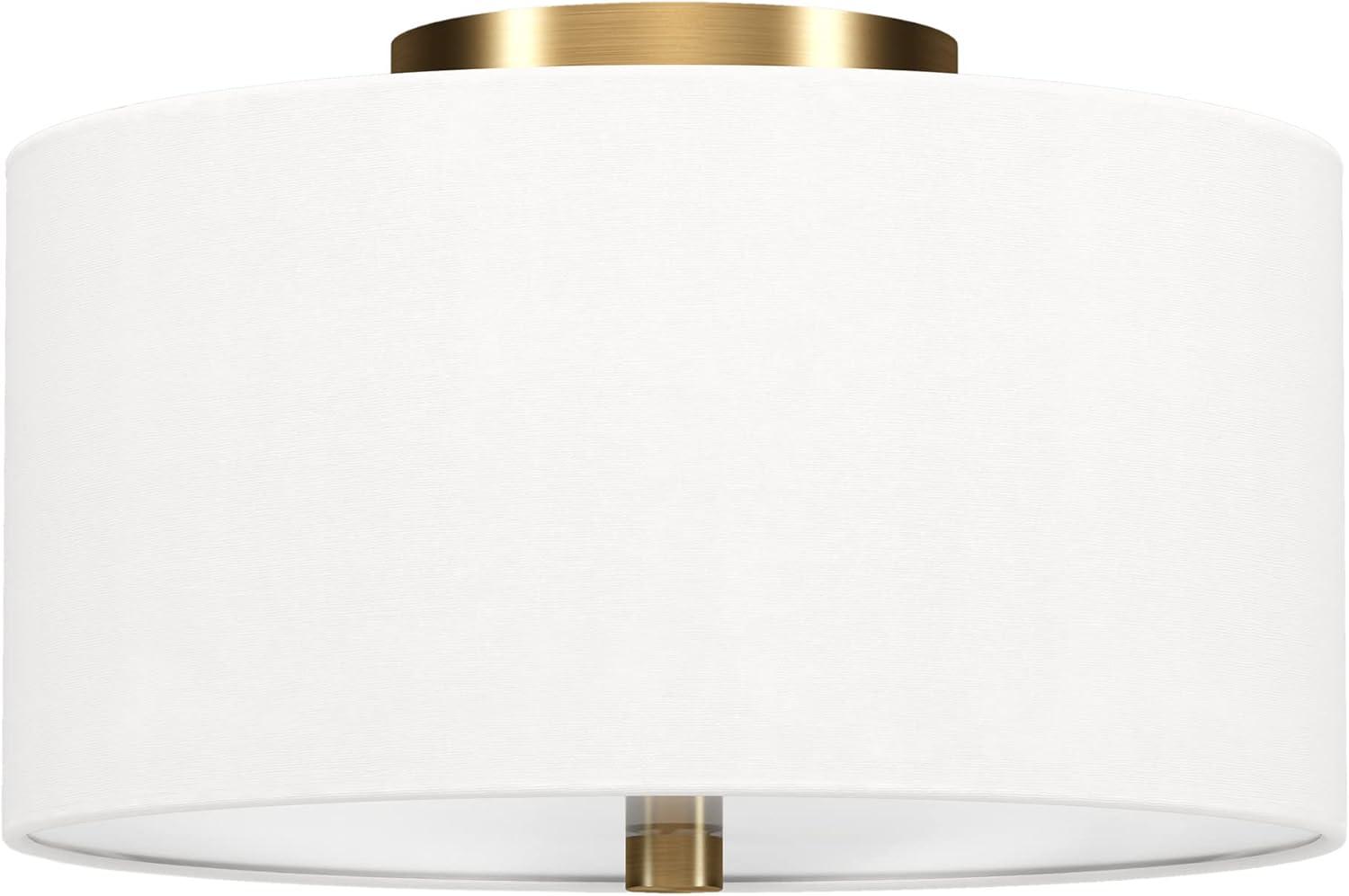 Ellis Contemporary 12" Brass Drum Flush Mount with White Shade