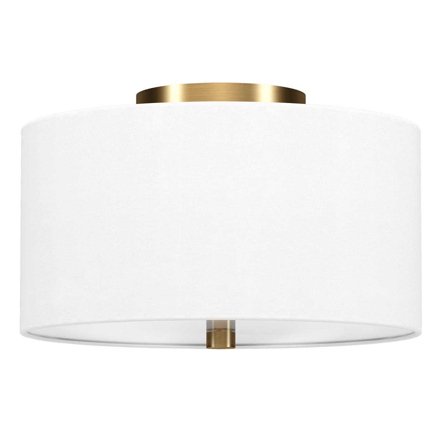 Evelyn&Zoe Ellis 12" Flush Mount with Fabric Shade in Brass/White