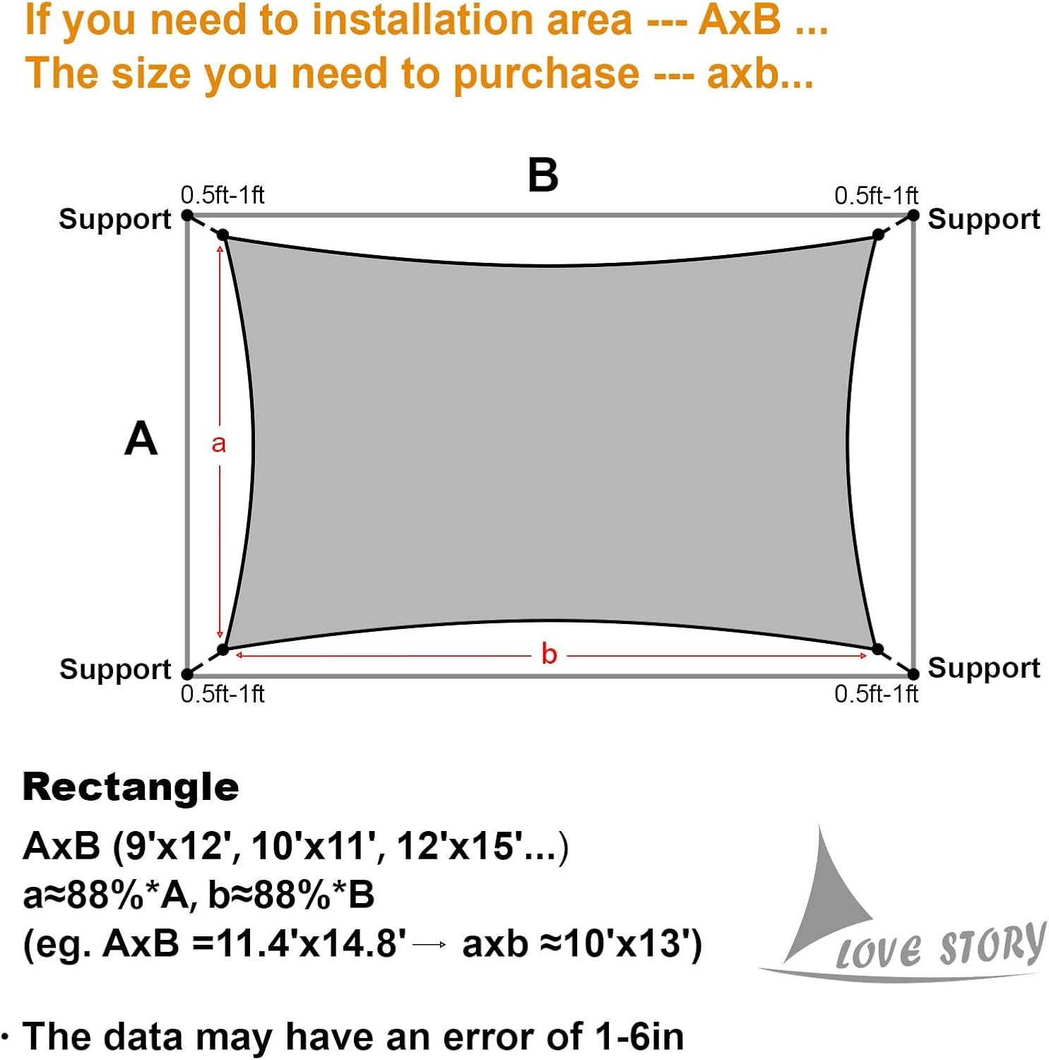 LOVE STORY Sun Shade Sail 8' x 12' Sand Rectangle Canopy UV Block Cover for Outdoor Patio Backyard Garden (We Make Custom Size)