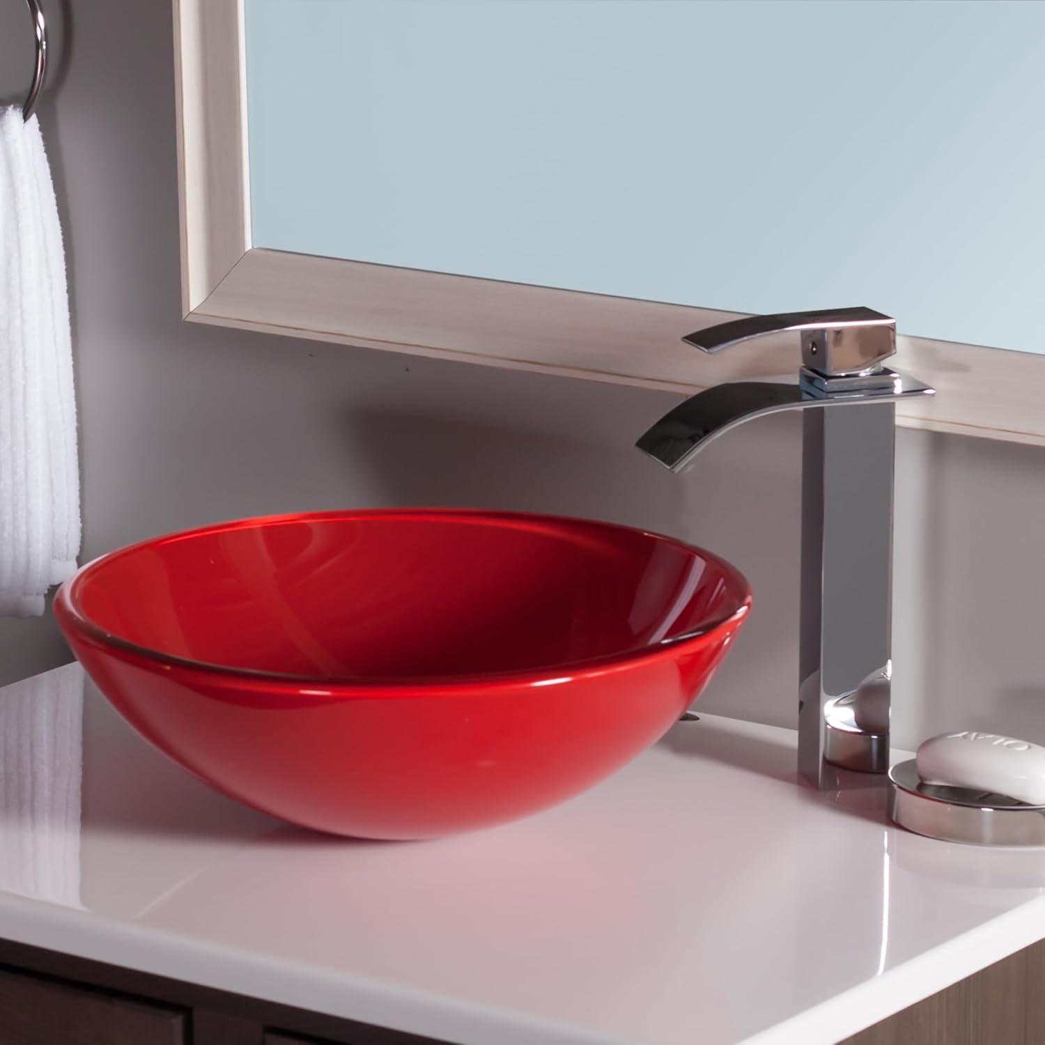 Novatto 16.5'' Red Glass Circular Bathroom Sink