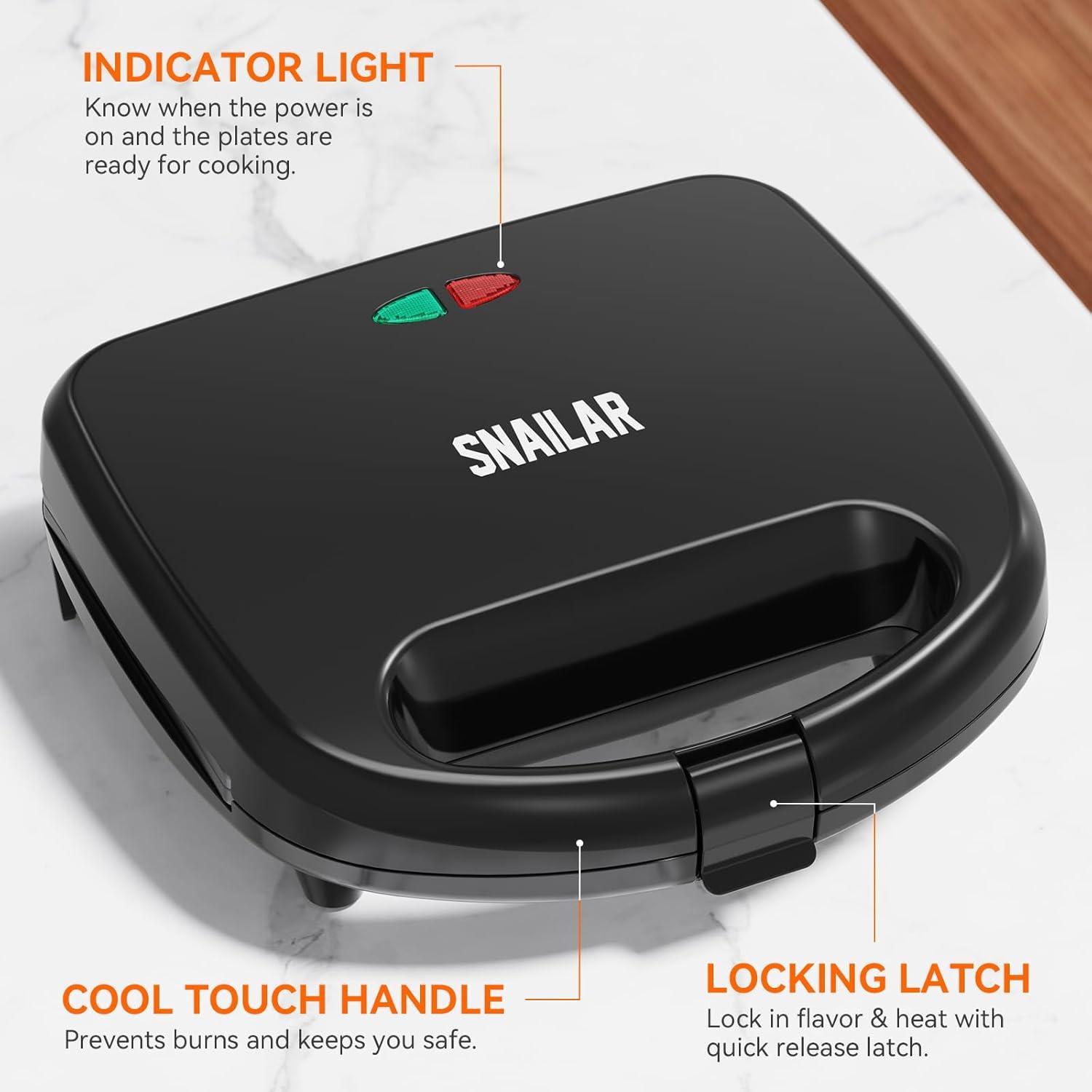 Electric Sandwich Maker, 2 Sandwich Maker 750W Panini Press, with Non-stick Flat Plates, Indicator Lights, Cool Touch Handle, Easy to Clean and Store