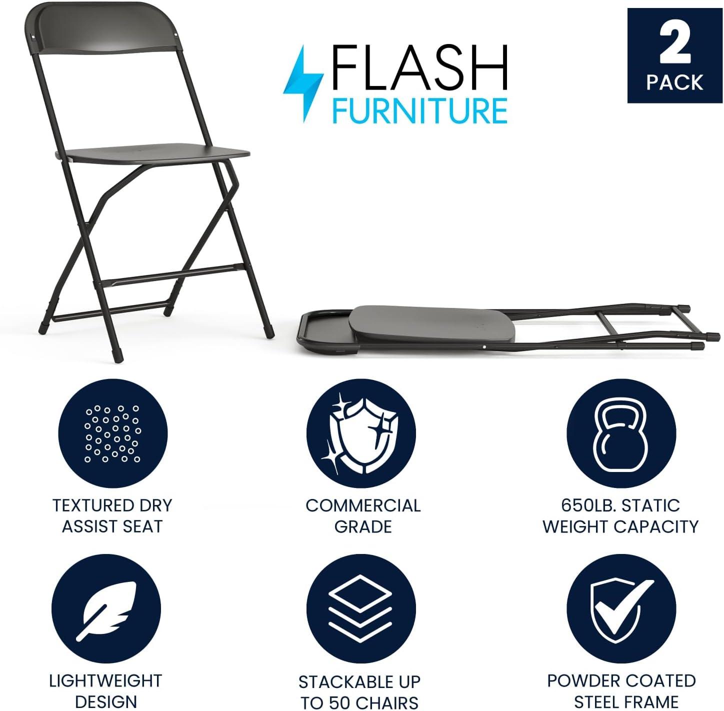 Flash Furniture Hercules Series Plastic Folding Chair - 2 Pack 650LB Weight Capacity