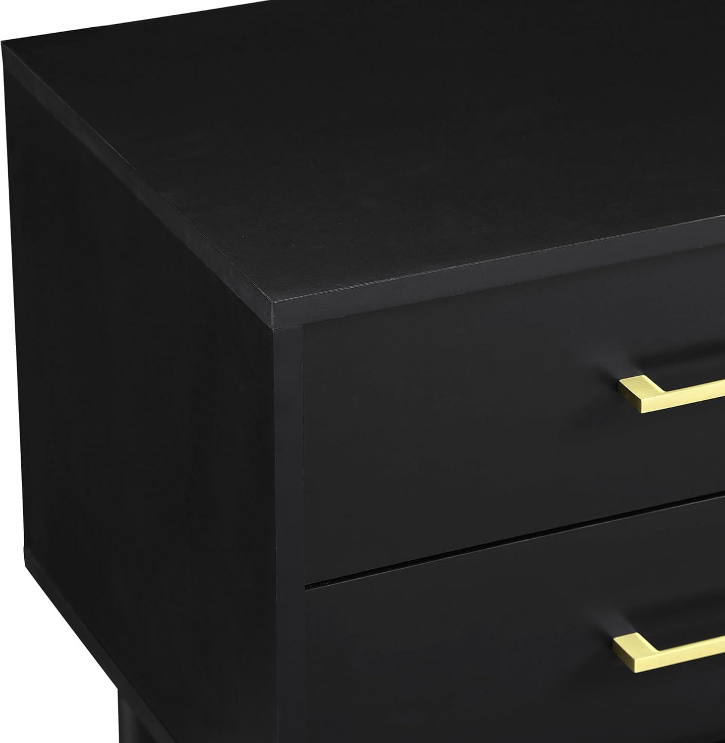 Black Wood and Metal 2-Drawer Side Table with Storage