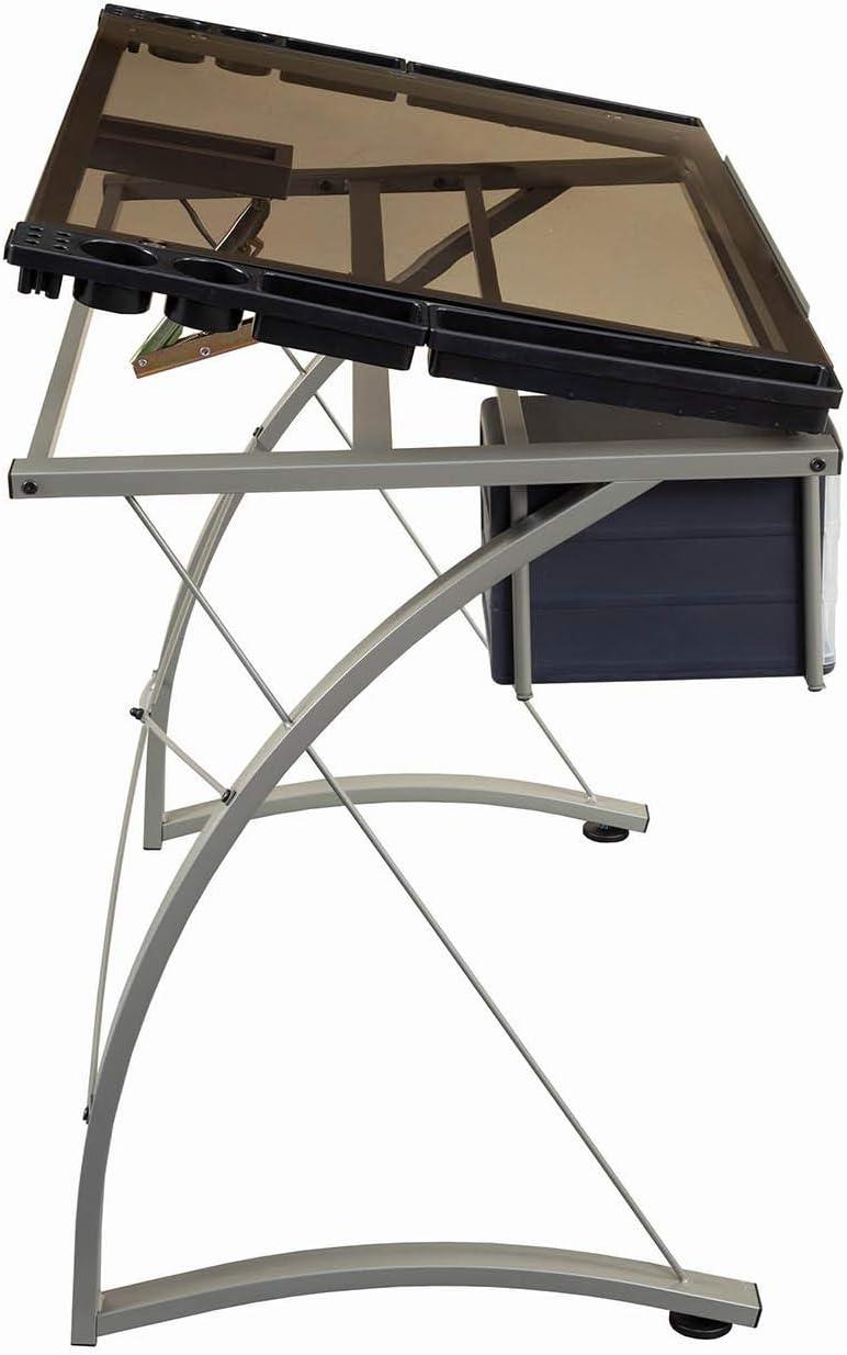Melo 3 Drawer Glass Top Drafting Desk with Supply Storage Silver - Coaster