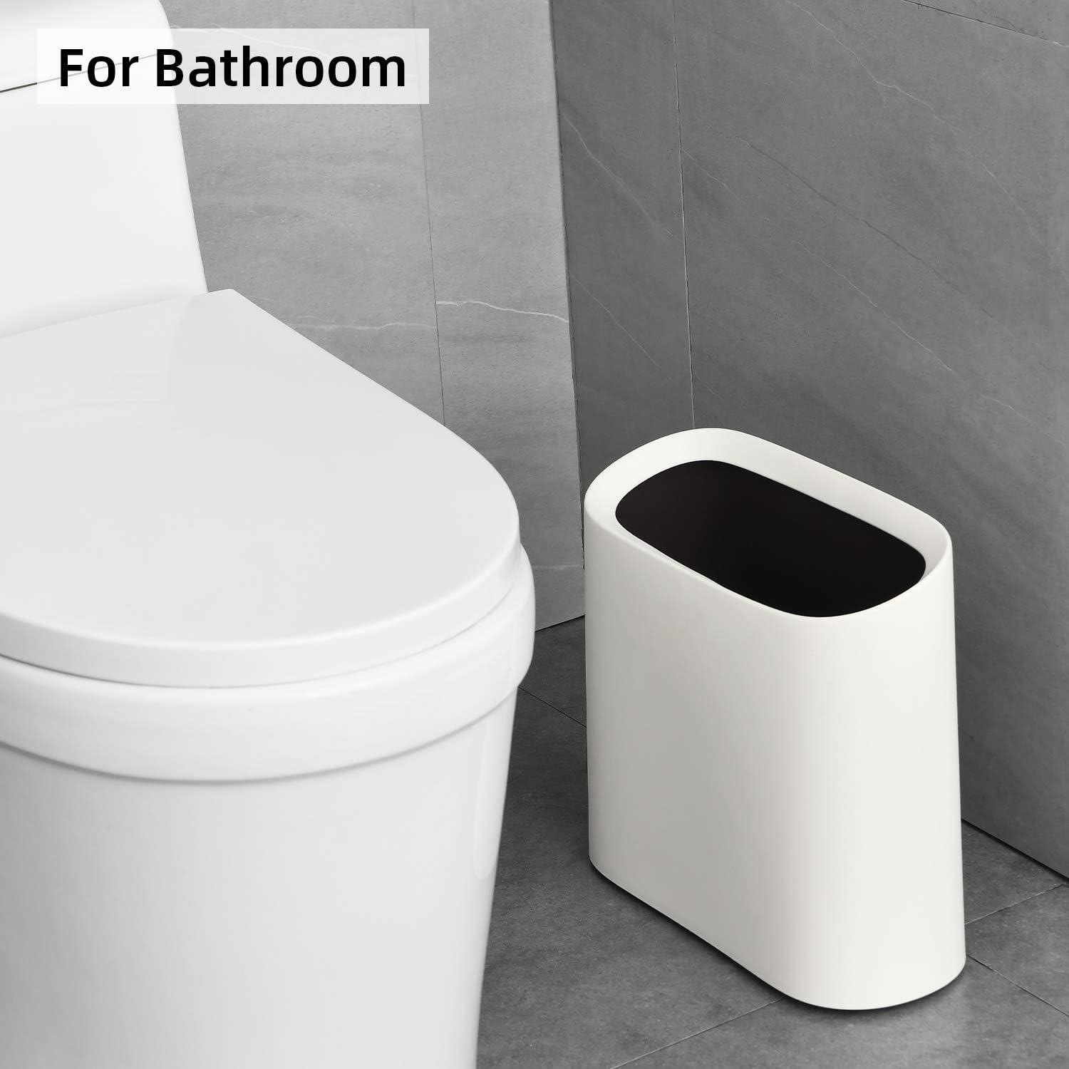 Slim White Rectangular Plastic Bathroom Trash Can