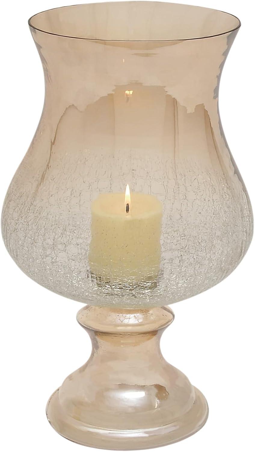 DecMode Gold Glass Handmade Turned Style Pillar Hurricane Lamp with Smoked Glass Finish