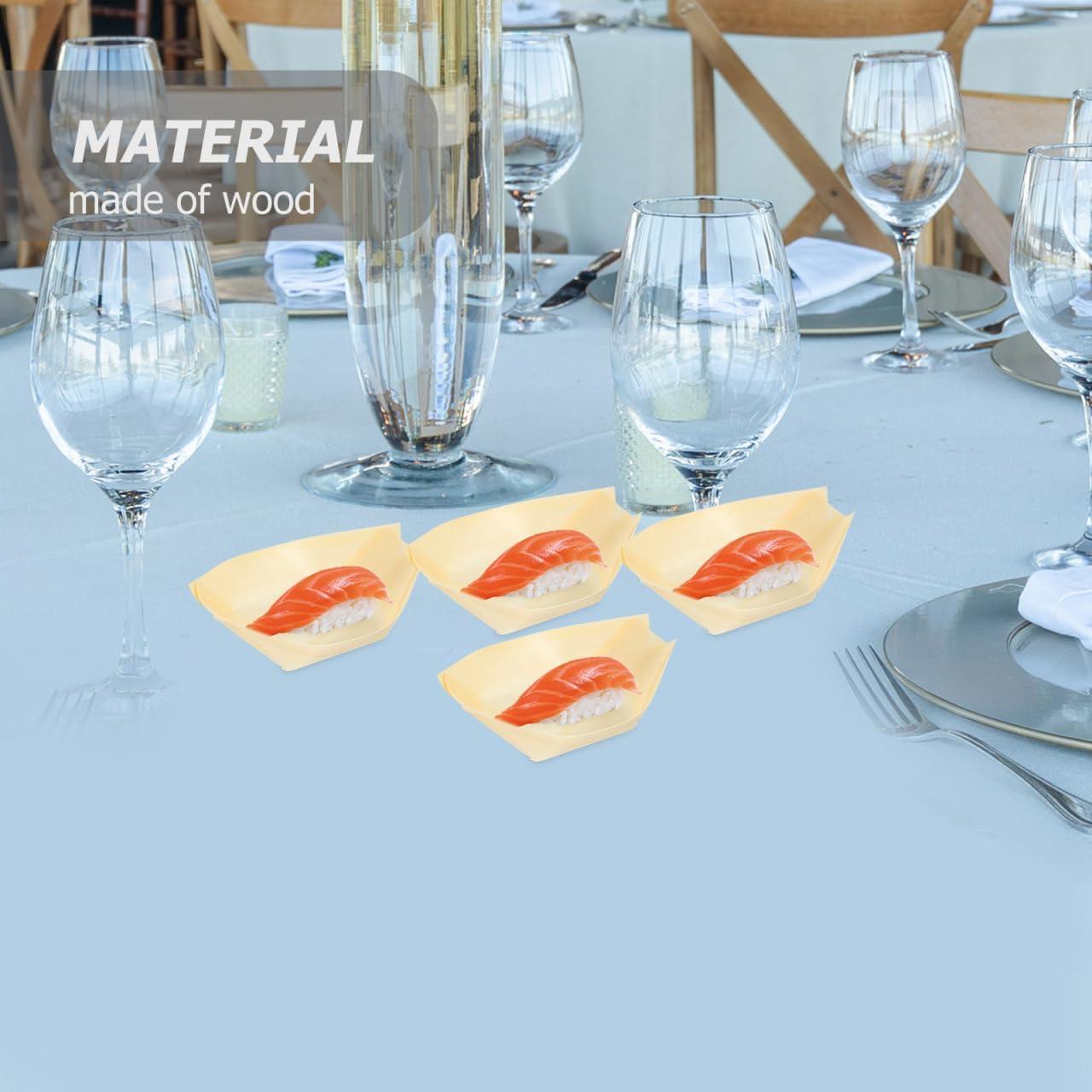 50pcs Disposable Sushi Boat Plates Natural Wooden Sushi Dishes Trays for Restaurant Home