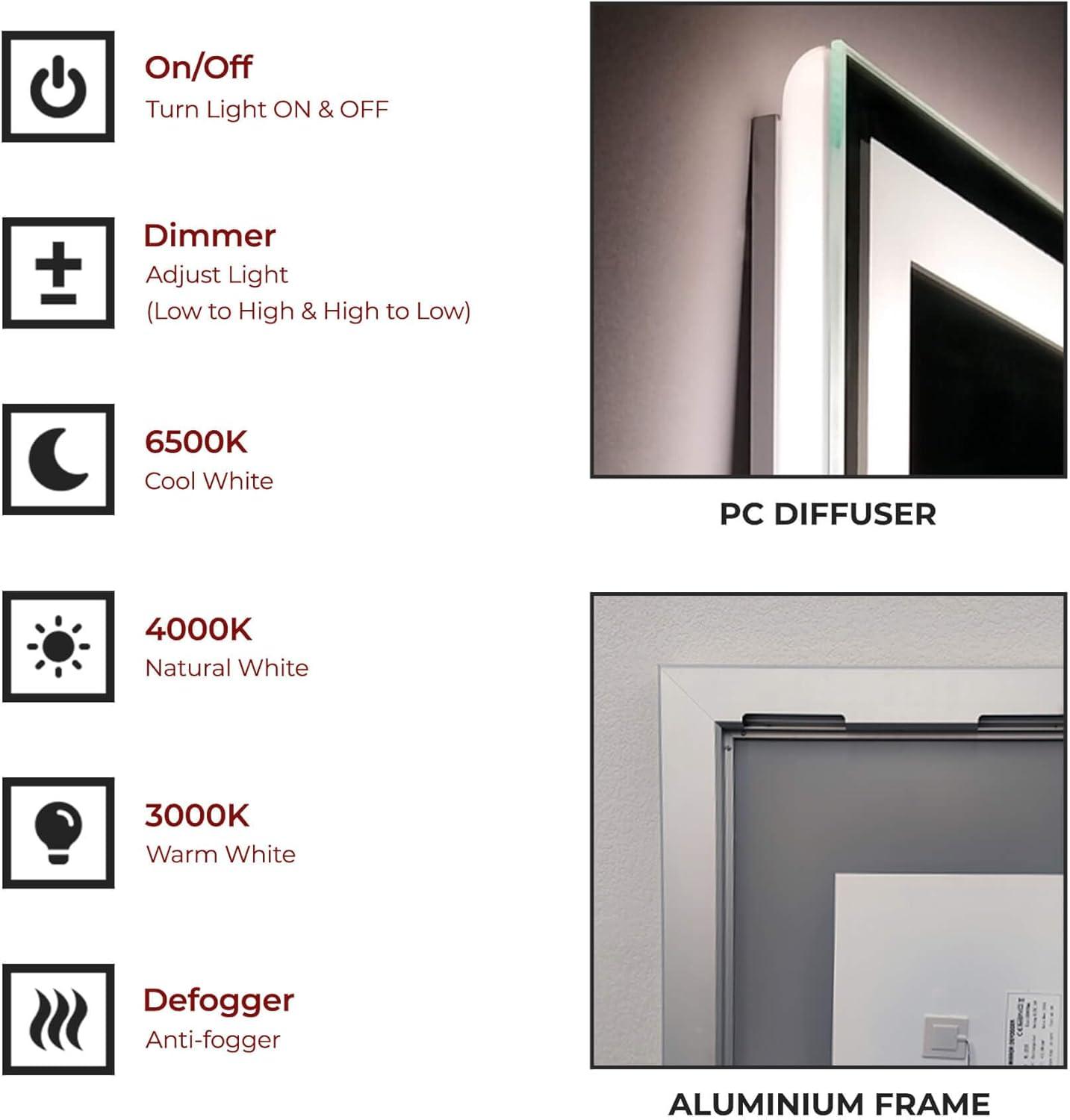 20"x30" inches LED Dimmable Bathroom Mirror Rectangle LED Lighted Wall Mounted Mirror for Vanity Room with Touch Button and Anti-Fog Function by Fab Glass and Mirror